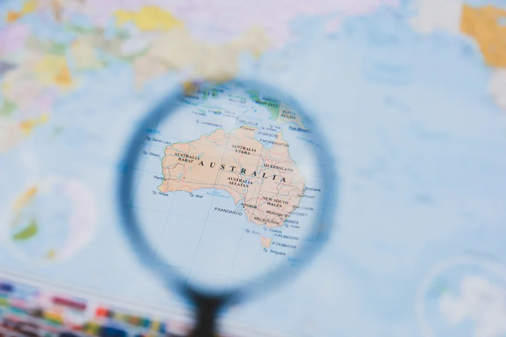 Mapa de Australia visto con lupa